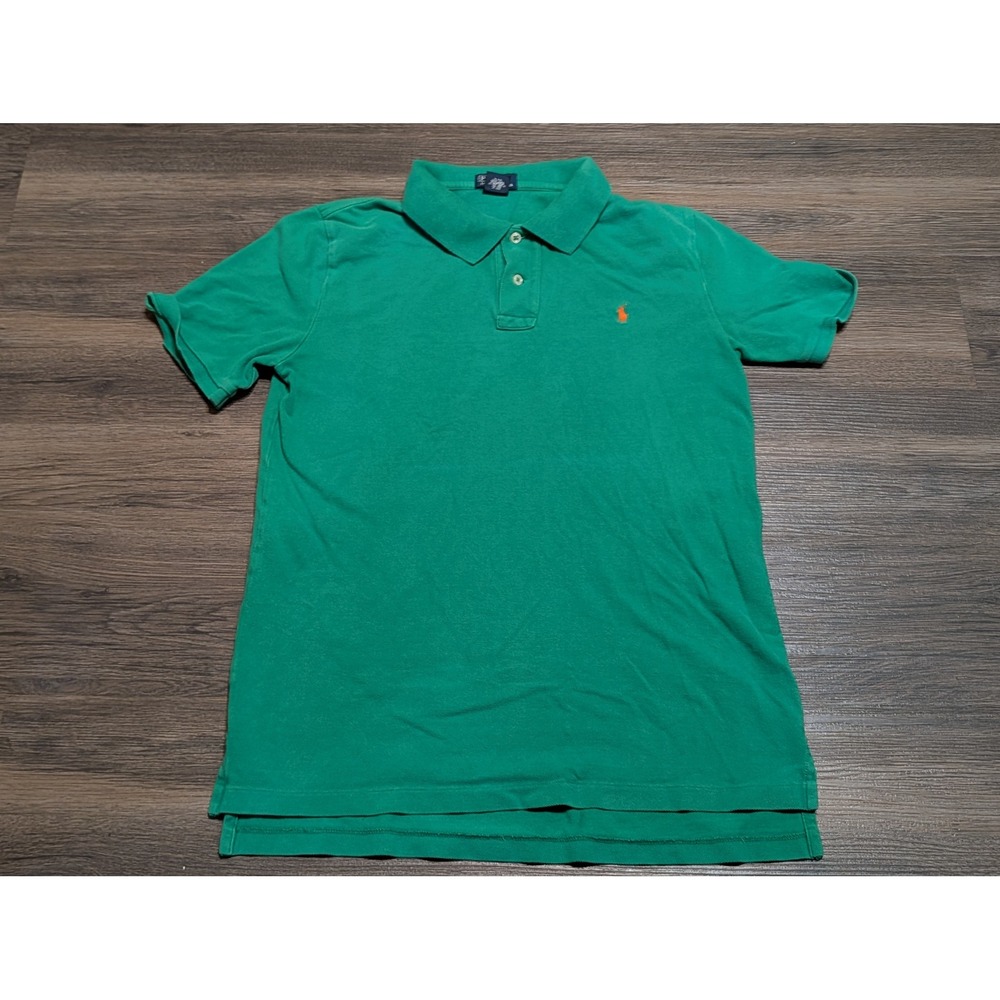 Polo Ralph Lauren Boys XL 18-20 Green Short Sleeve Polo Shirt Orange Pony Preppy
